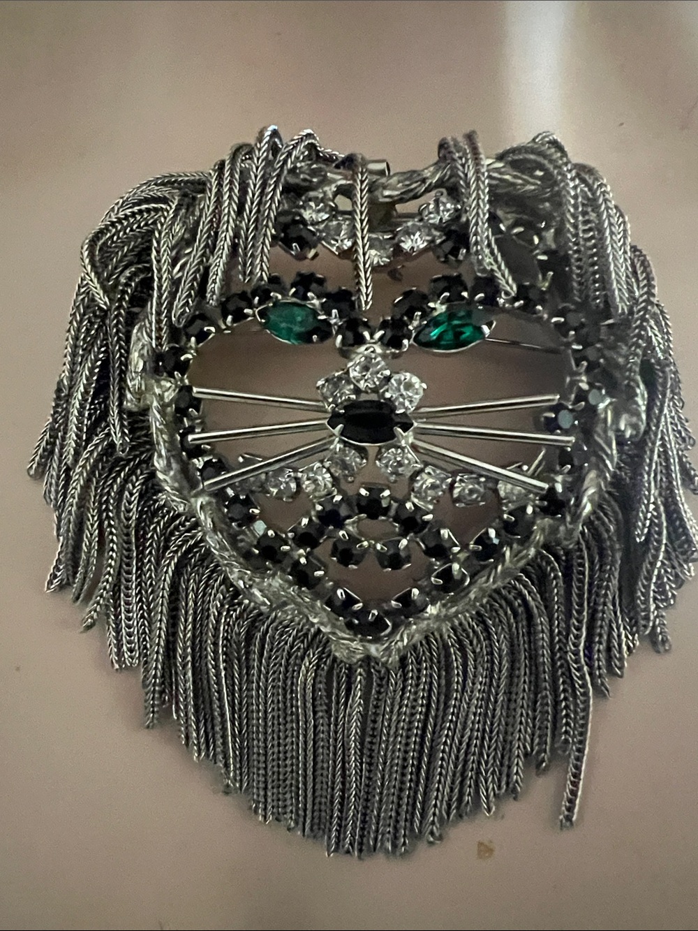Vintage Silver Large Lion Head Brooch/pendant with foxtail fringe accents